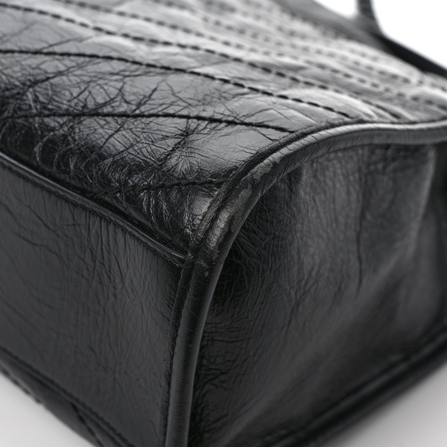 Crinkled Calfskin Matelasse Monogram Medium Niki Shopper Tote Black