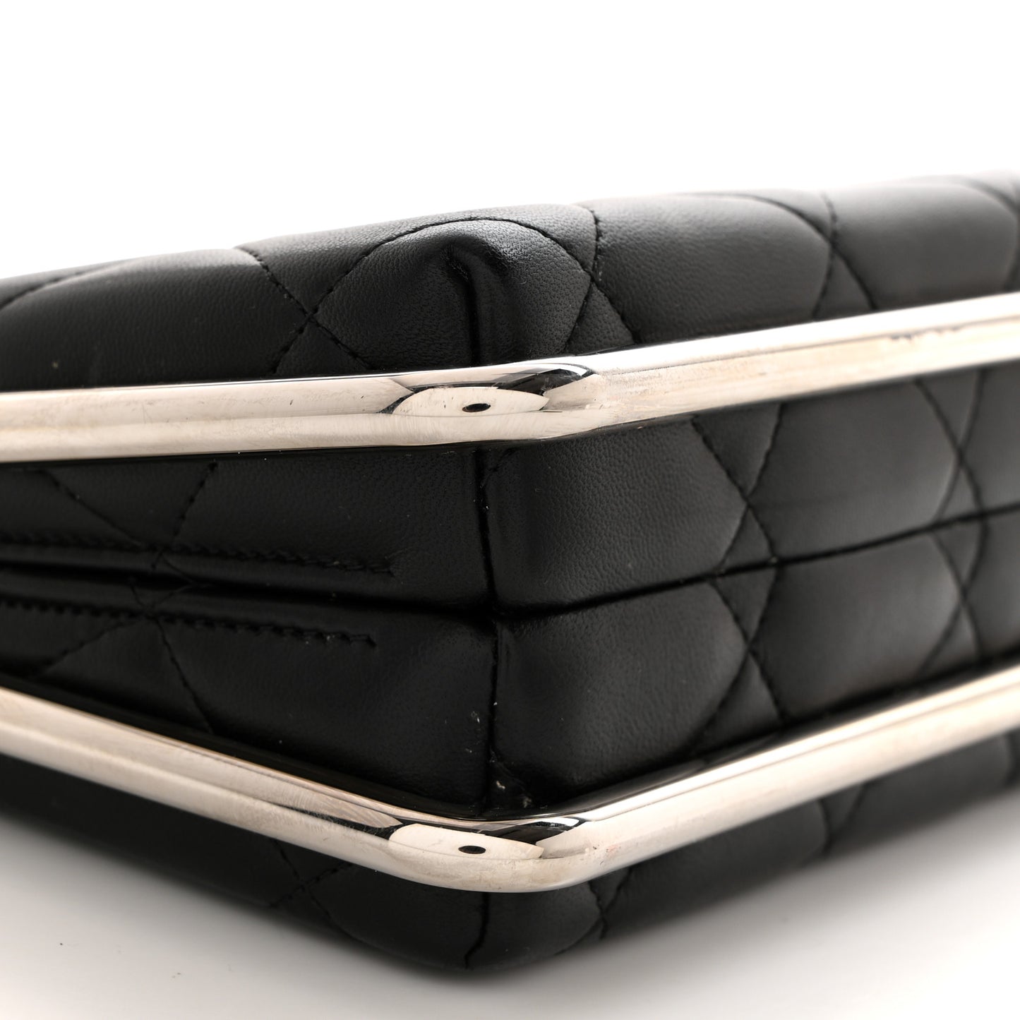 Quilted Lambskin Metal Bar Clutch Bag Black