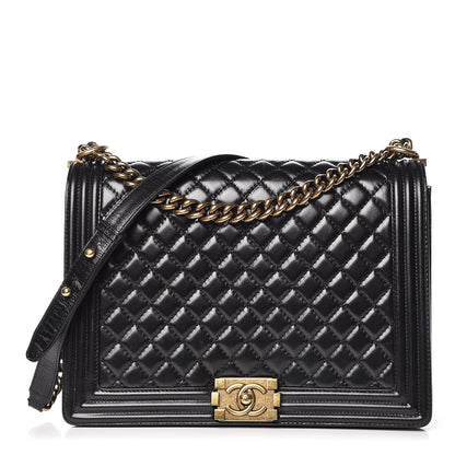 Chanel Glazed Calfskin Quilted Large Boy Flap Black 1 of 14