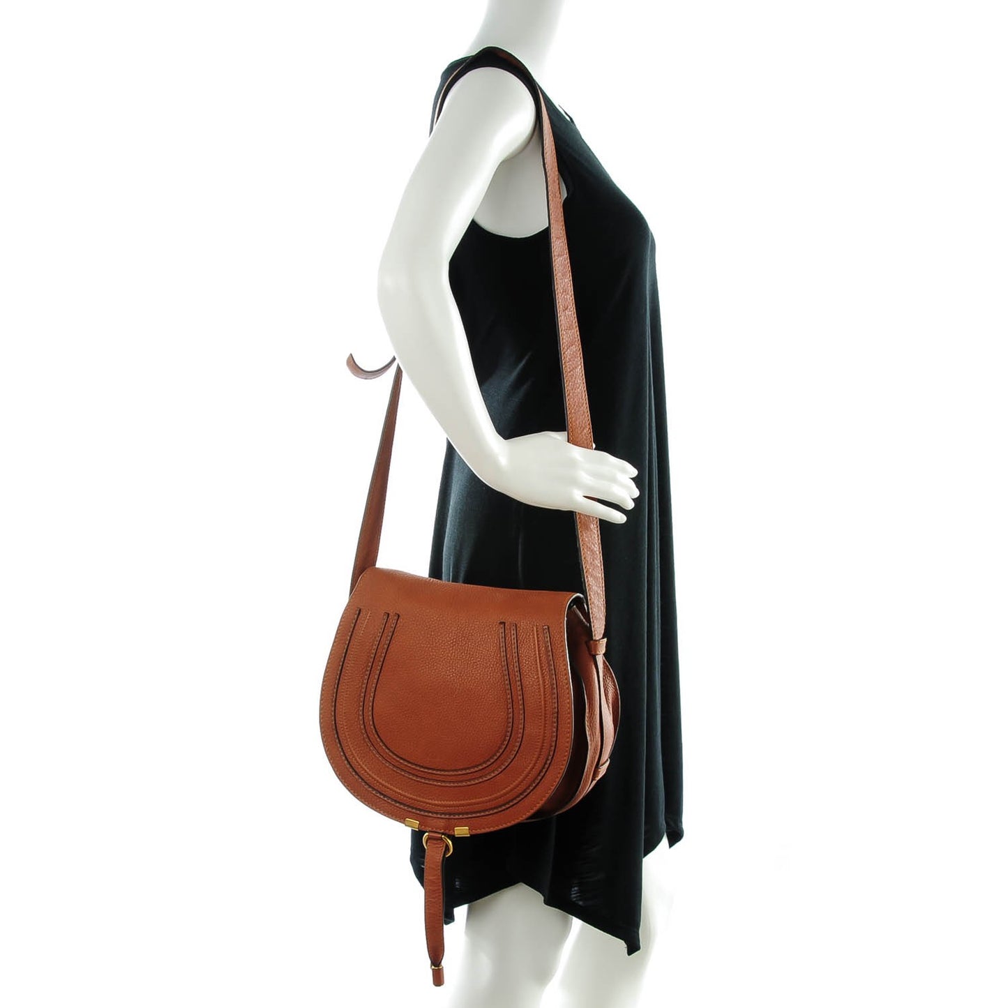 Calfskin Medium Marcie Round Crossbody Bag Whiskey