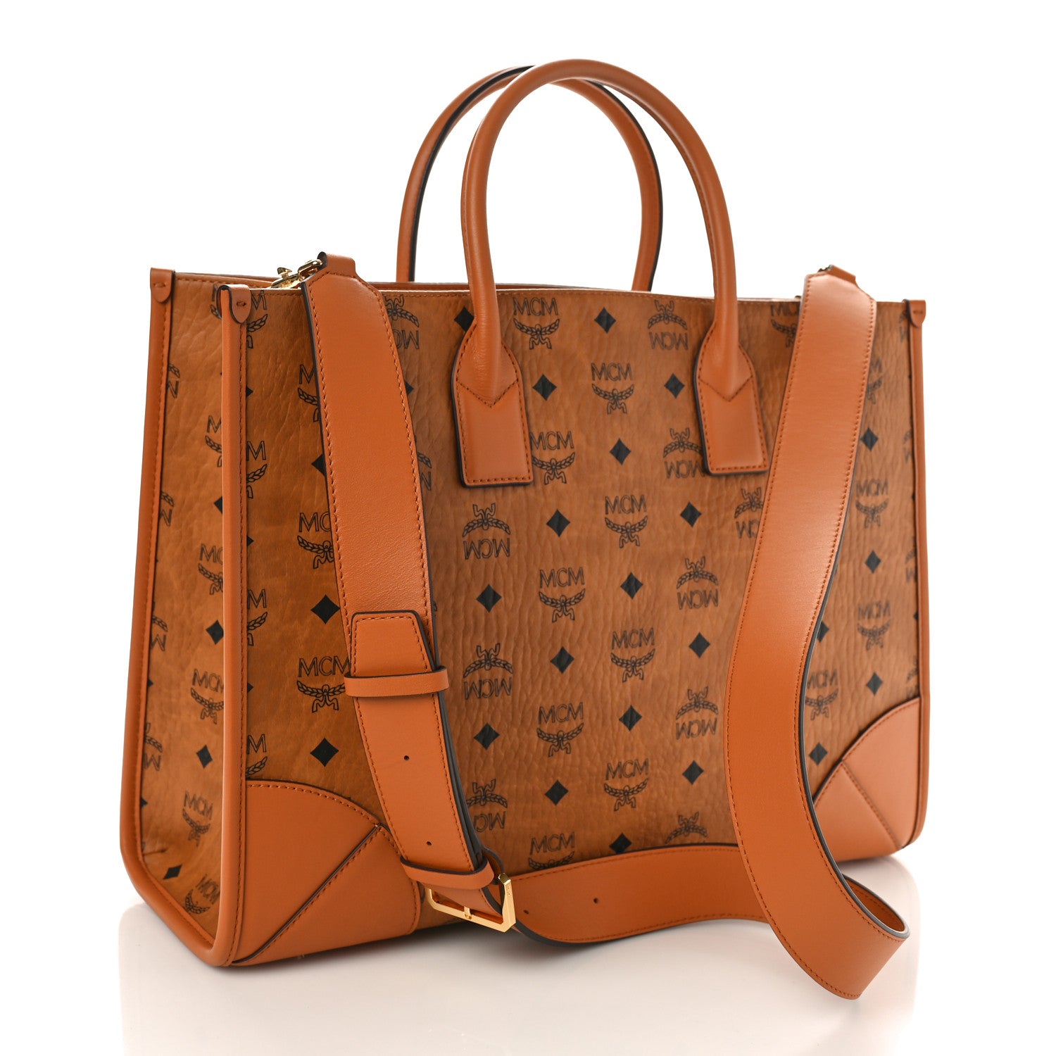 MCM Visetos Large Munchen Tote Cognac 4 of 9