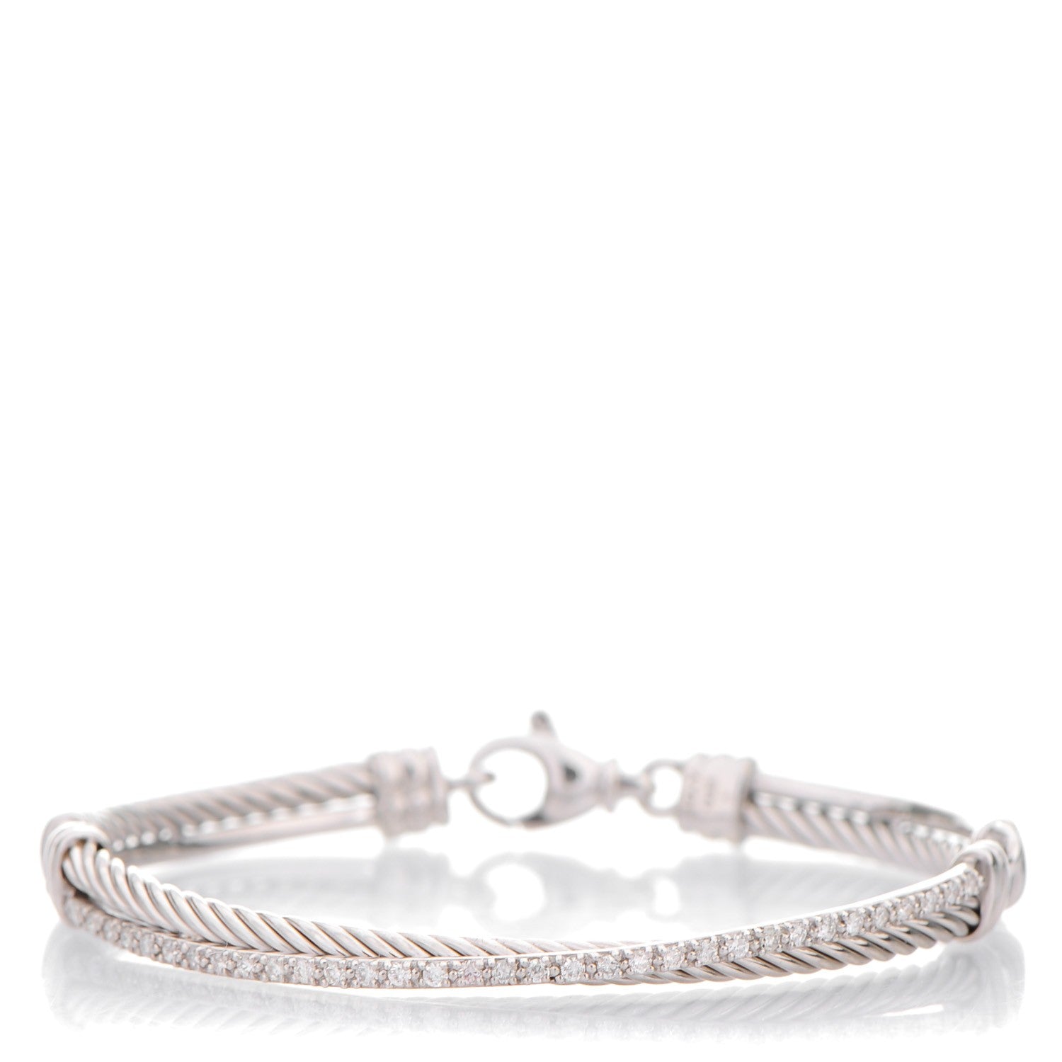 David Yurman Sterling Silver Diamond 3mm Crossover Bracelet 1 of 5