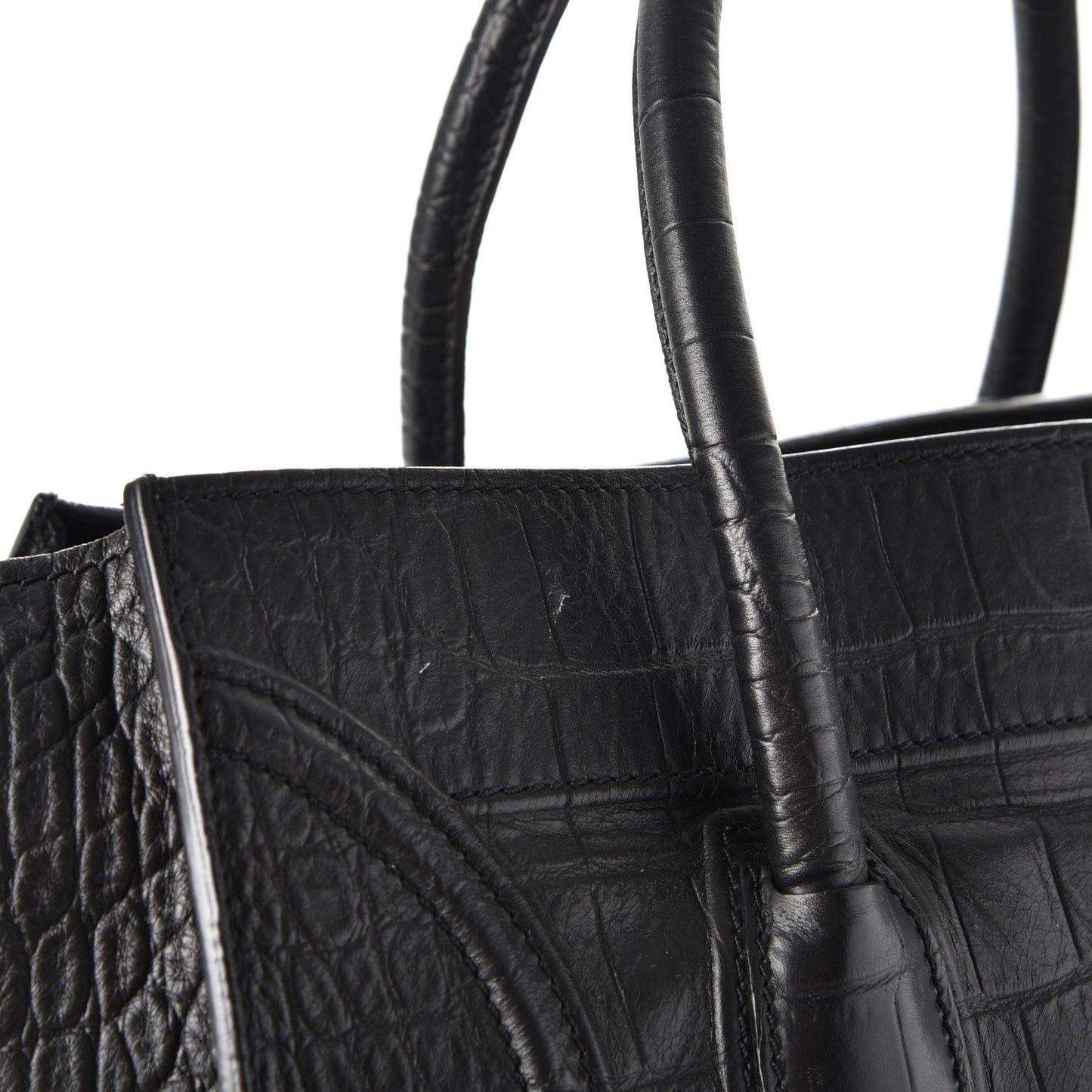 Crocodile Embossed Calfskin Large Phantom Luggage Black
