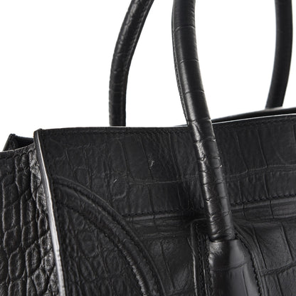 Celine Crocodile Embossed Calfskin Large Phantom Luggage Black 8 of 14