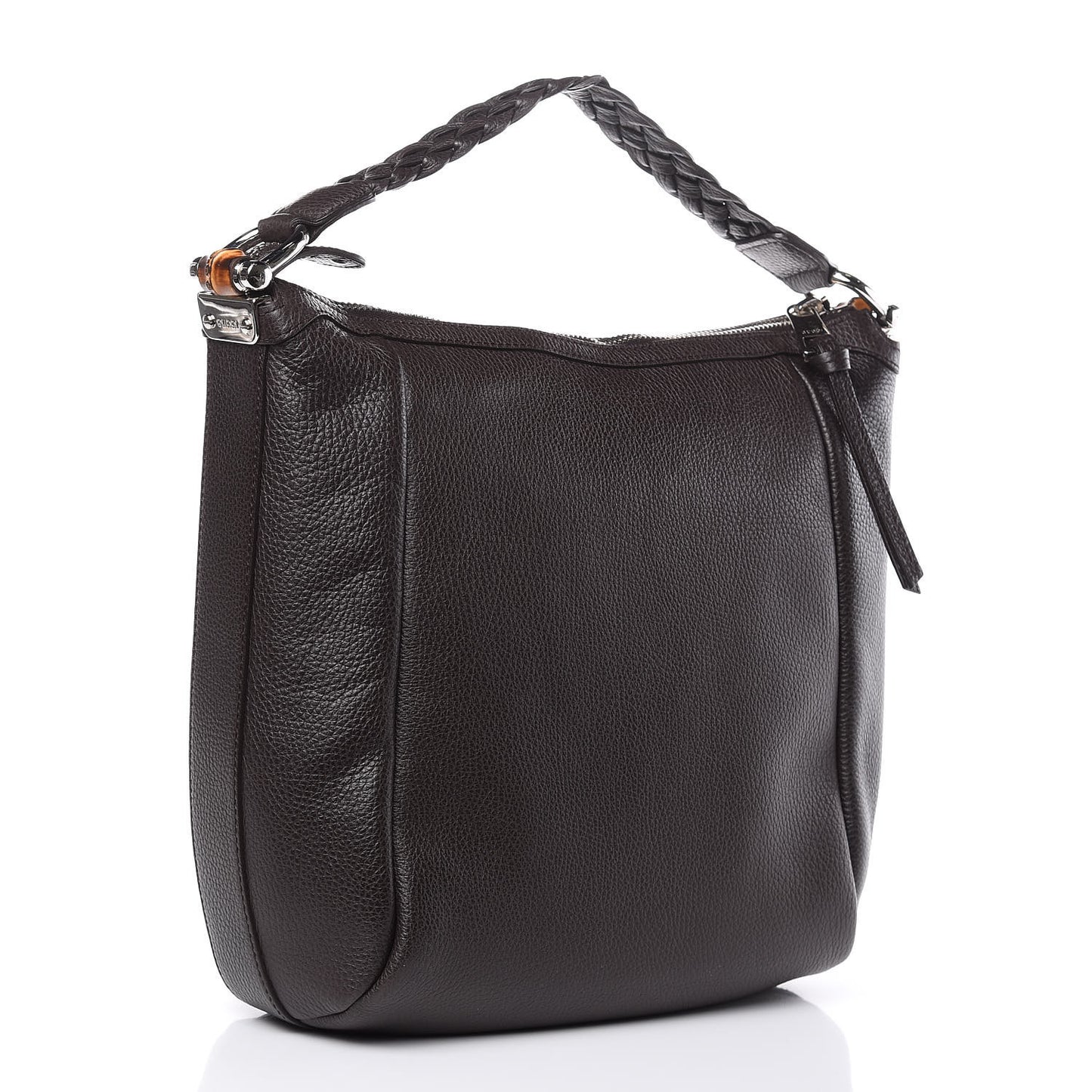 Grained Calfskin Bamboo Bar Hobo Dark Brown