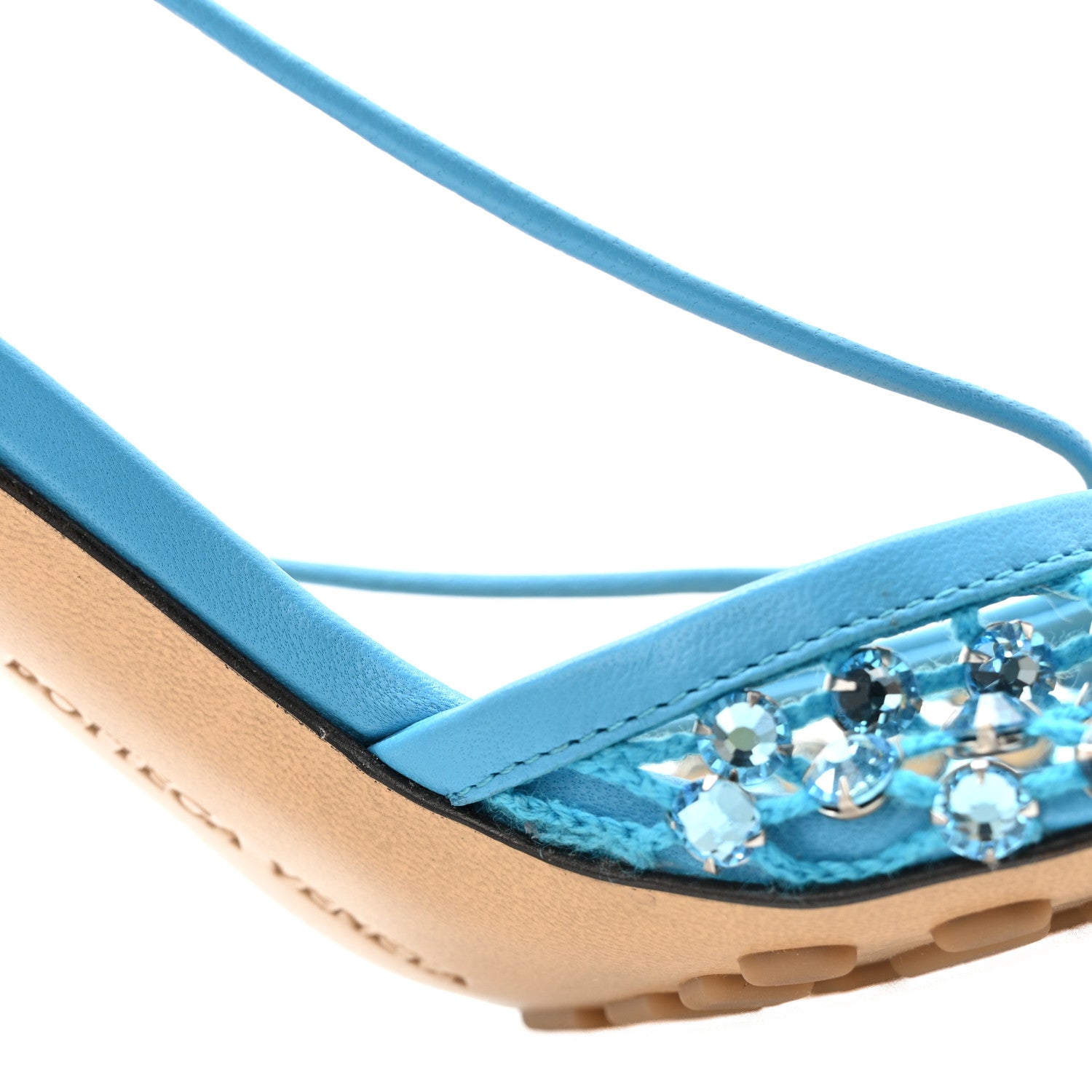 Bottega Veneta Mesh Nappa Crystal Embellished Sparkle Stretch Ankle Tie 90mm Sandals 39 Pool 9 of 11