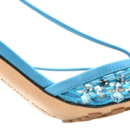 Bottega Veneta Mesh Nappa Crystal Embellished Sparkle Stretch Ankle Tie 90mm Sandals 39 Pool 9 of 11