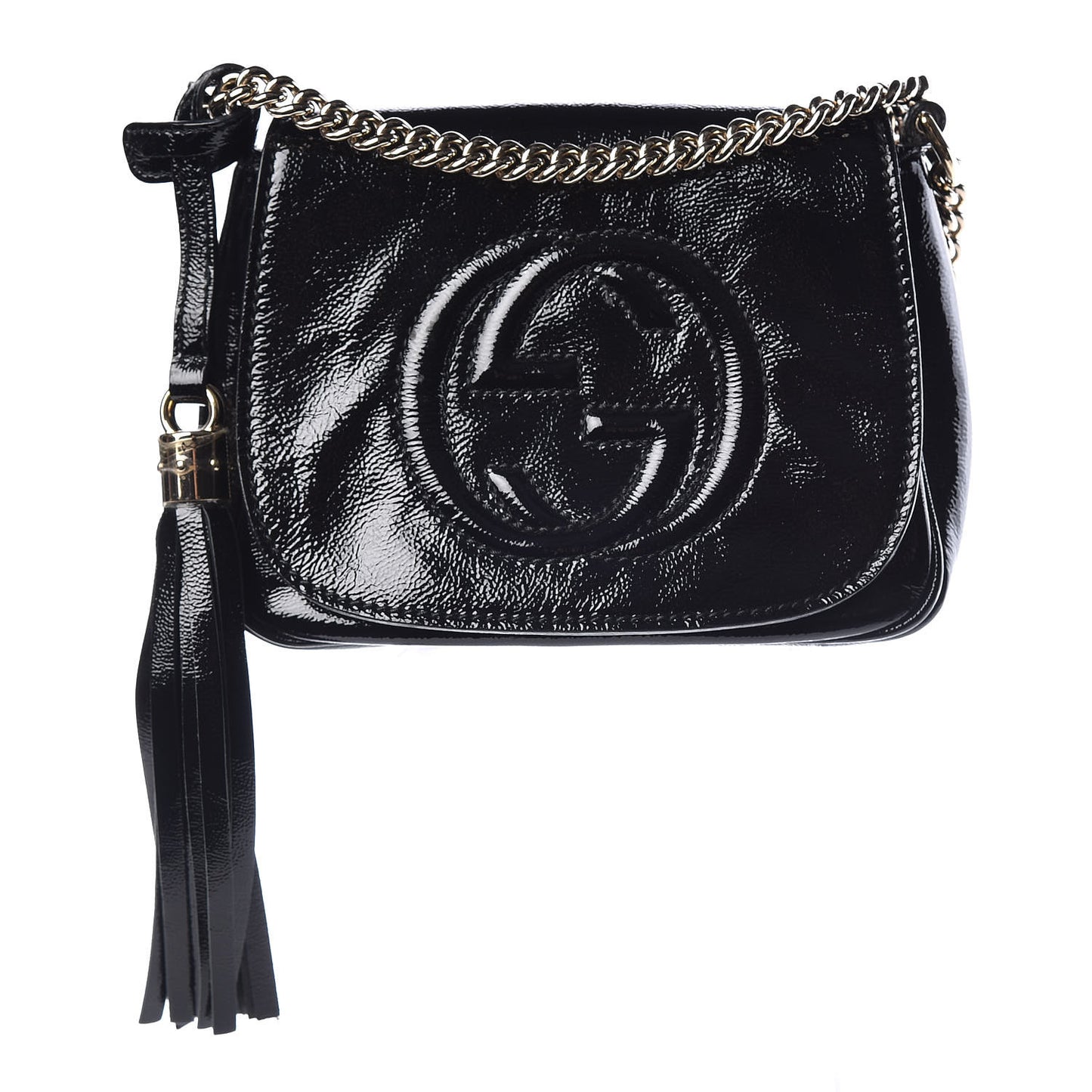 Vernice Naplack Small Soho Flap Crossbody Black
