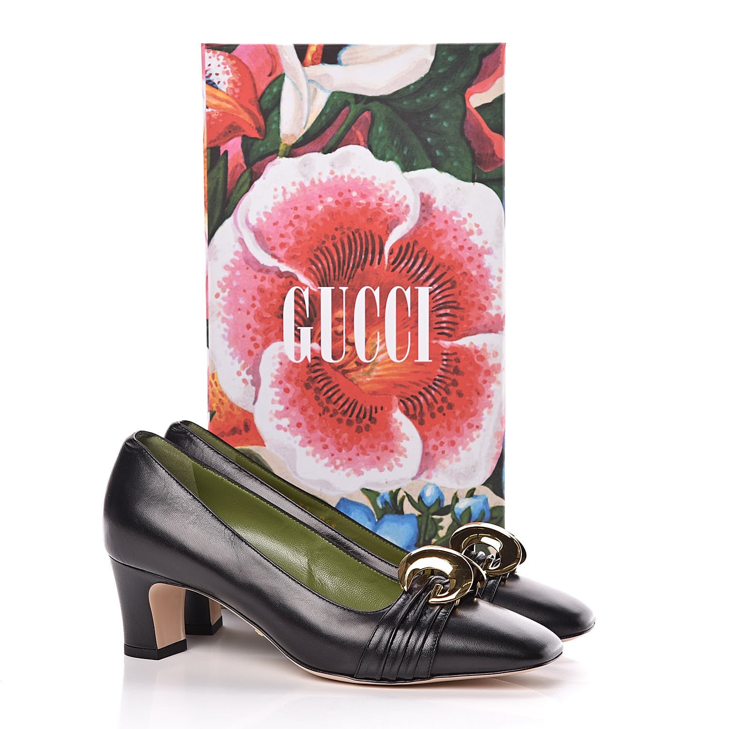Gucci Malaga Kid Half Moon GG Square Toe Pumps 37 Black 10 of 10