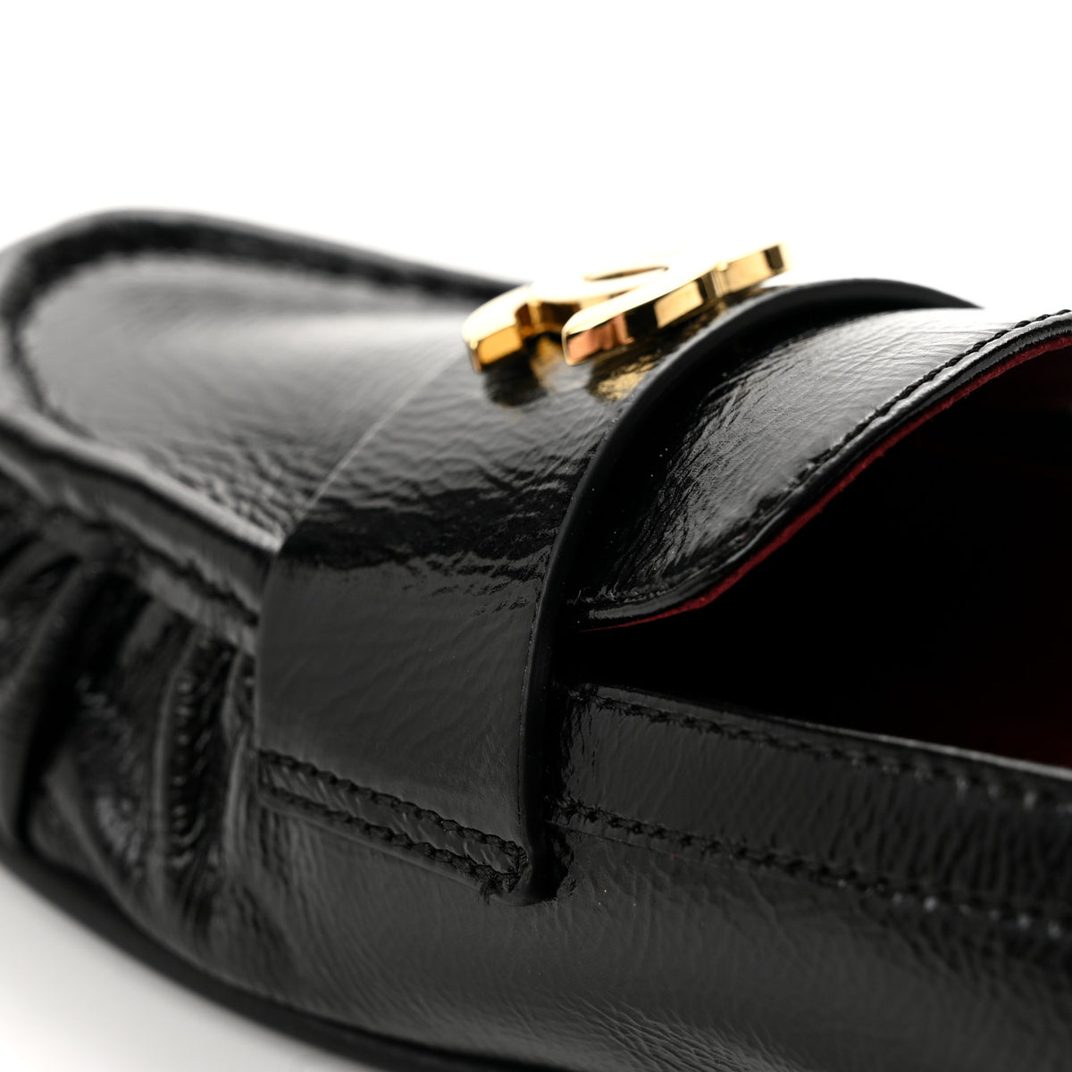 Crumpled Shiny Lambskin CC Mocassin Loafers 39 Black