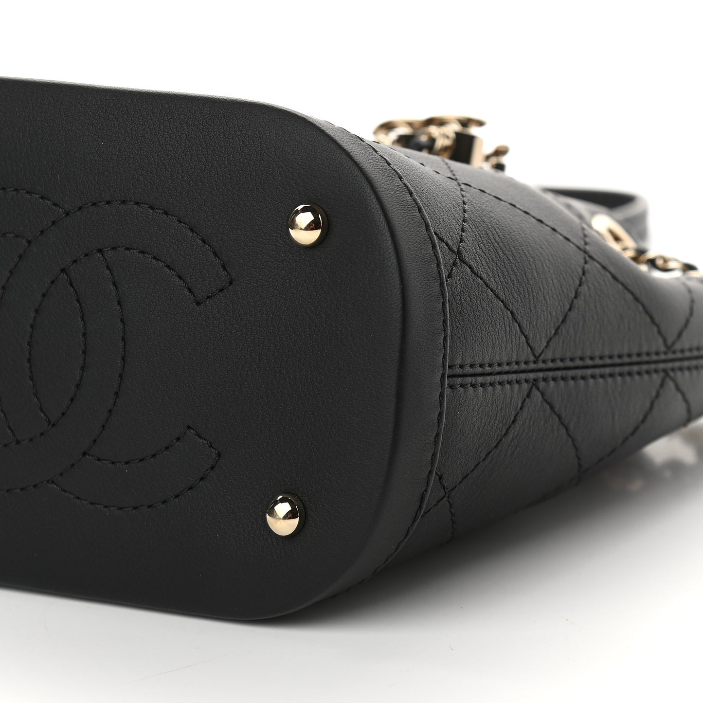 Calfskin Stitched Chain Bucket Bag Black