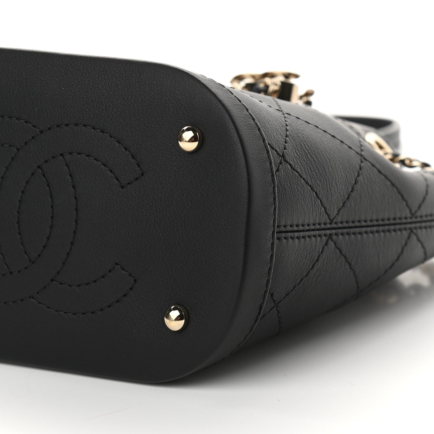 Chanel Calfskin Stitched Chain Bucket Bag Black 9 of 9