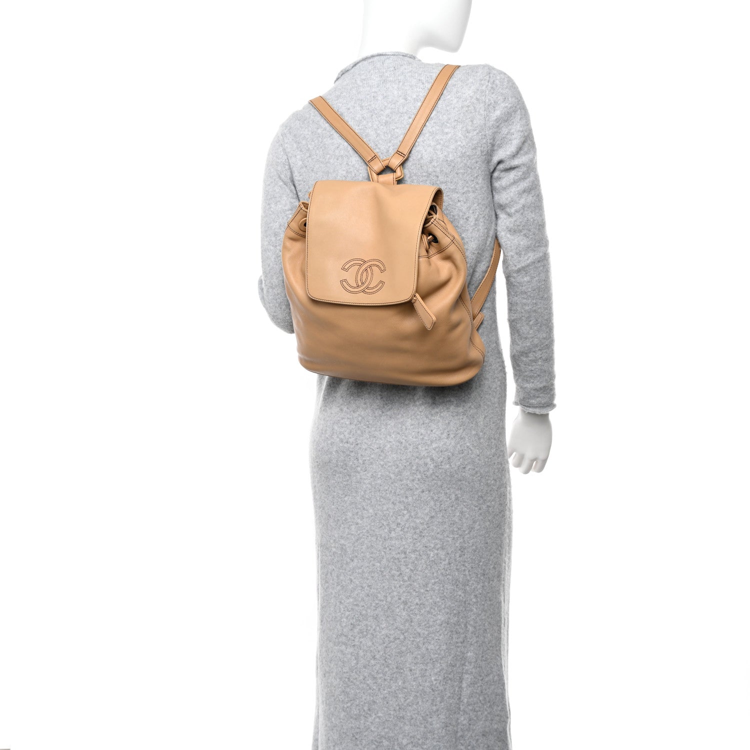 Chanel Lambskin CC Drawstring Backpack Beige 2 of 12