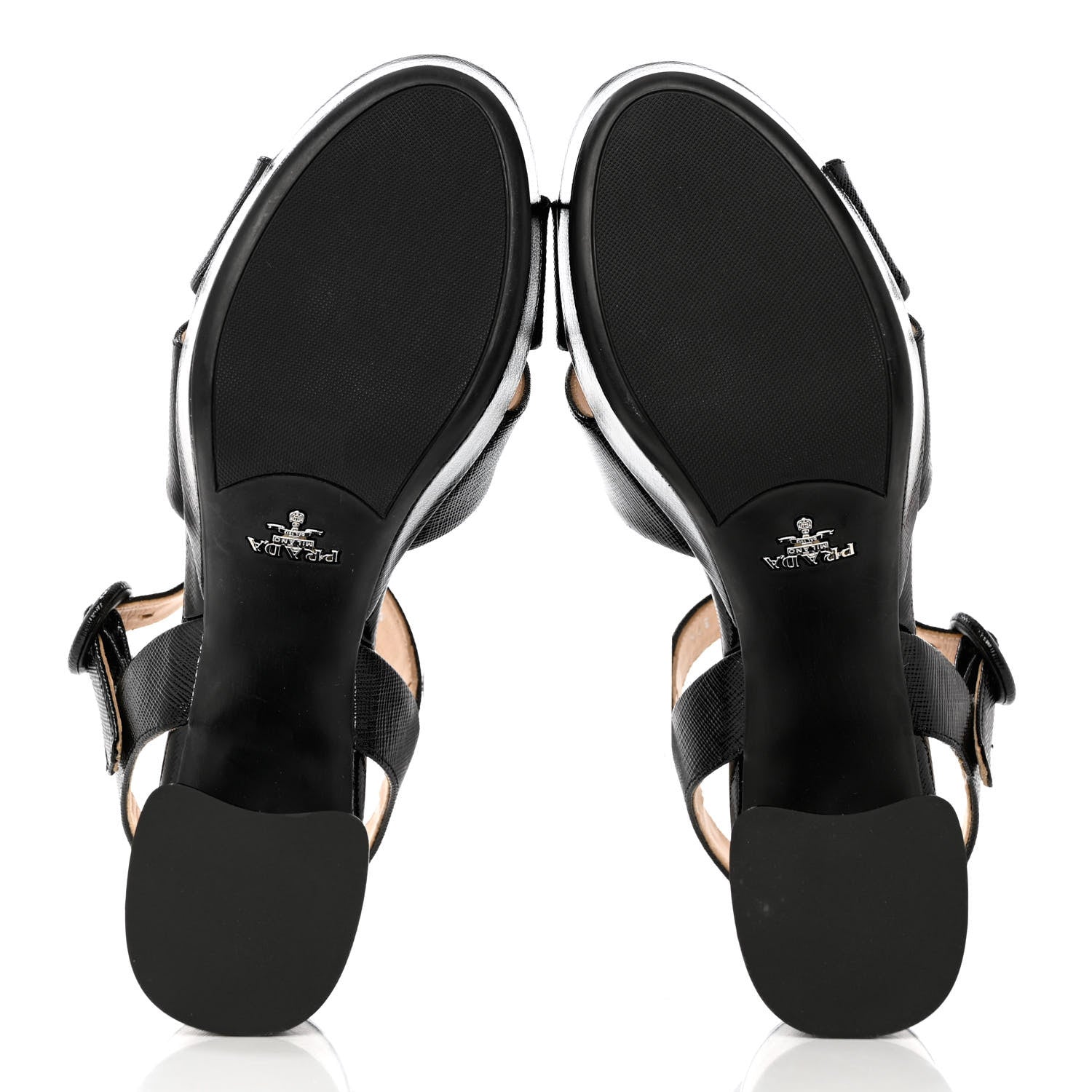 Prada Vernice Saffiano Embossed Crisscross Platform 20/65mm Sandals 37.5 Black 5 of 10