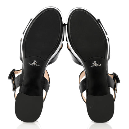 Prada Vernice Saffiano Embossed Crisscross Platform 20/65mm Sandals 37.5 Black 5 of 10