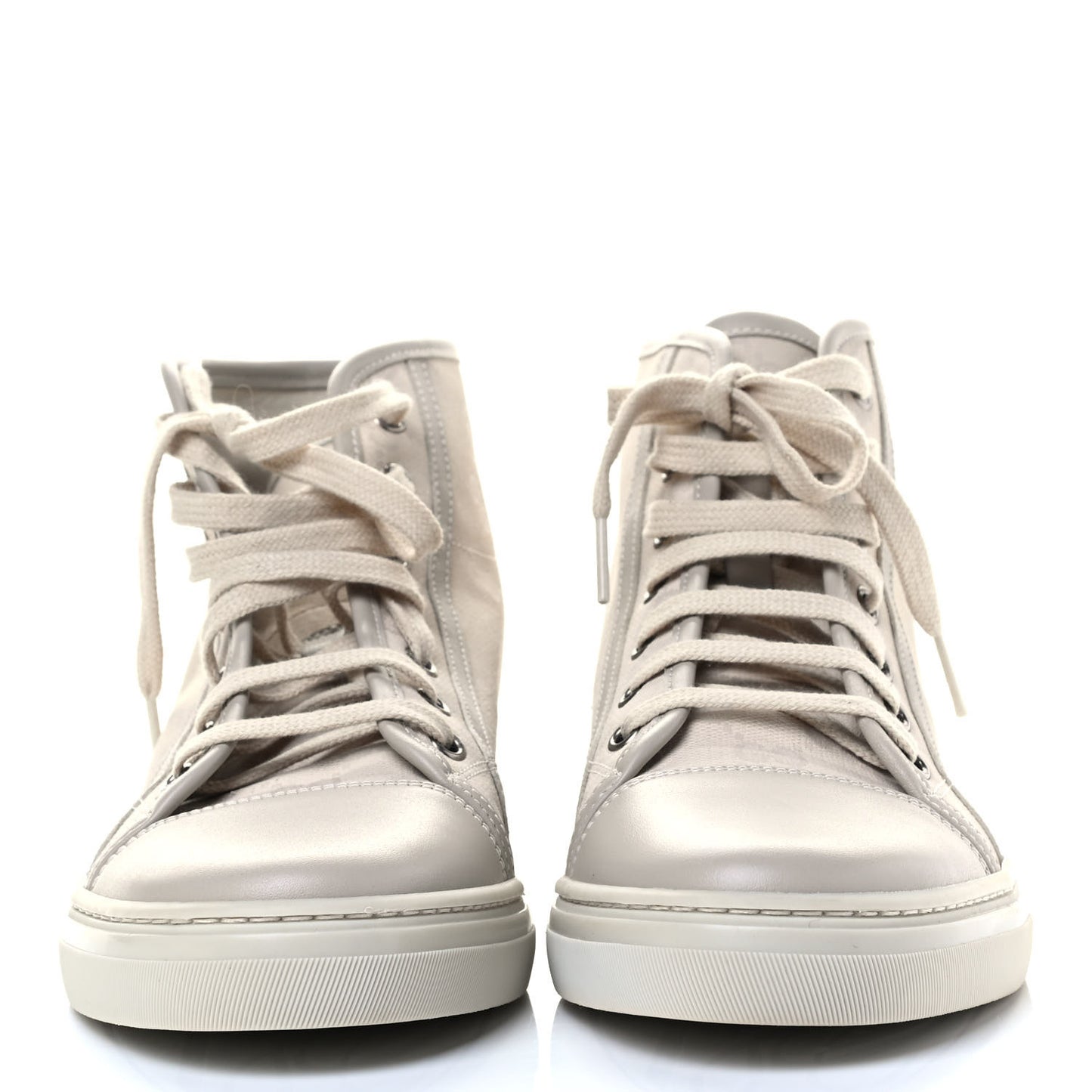 Washed Cotton GG Monogram Calfskin Womens High Top Sneakers 38.5 White Mystic White Great White