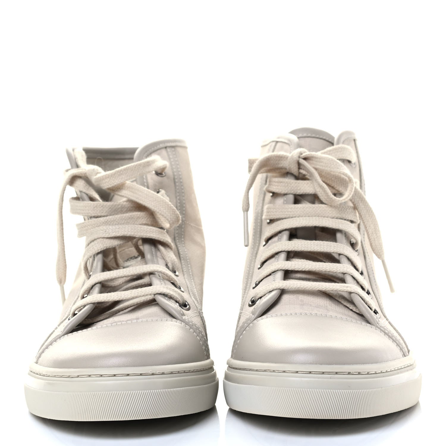 Gucci Washed Cotton GG Monogram Calfskin Womens High Top Sneakers 38.5 White Mystic White Great White 2 of 6