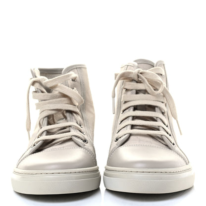 Gucci Washed Cotton GG Monogram Calfskin Womens High Top Sneakers 38.5 White Mystic White Great White 2 of 6