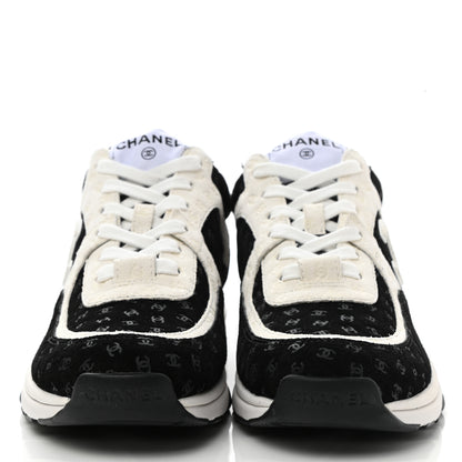 Chanel Printed Suede Calfskin Womens Sneakers 38 Black White 2 of 9