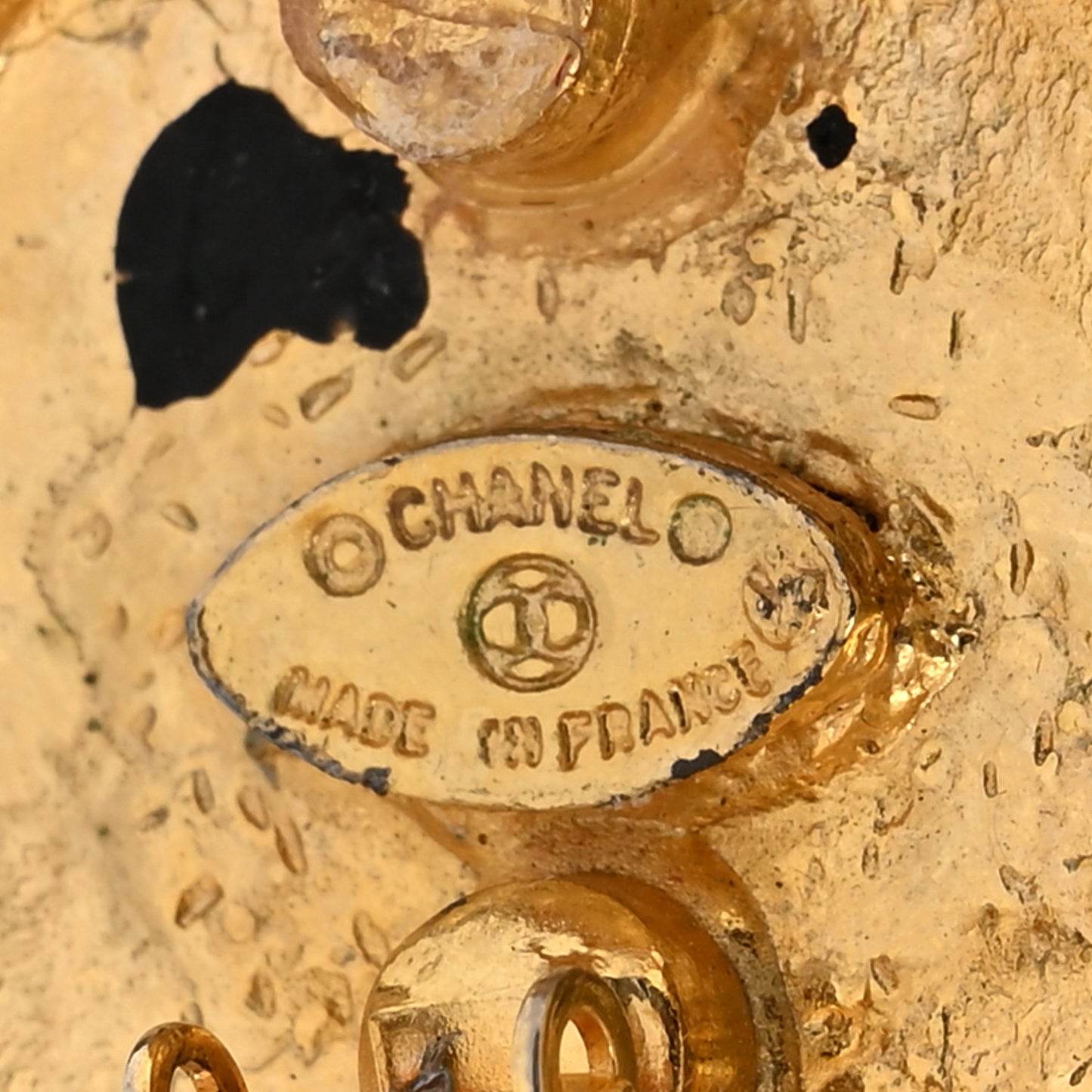 CC Round Clip On Earrings Black Gold