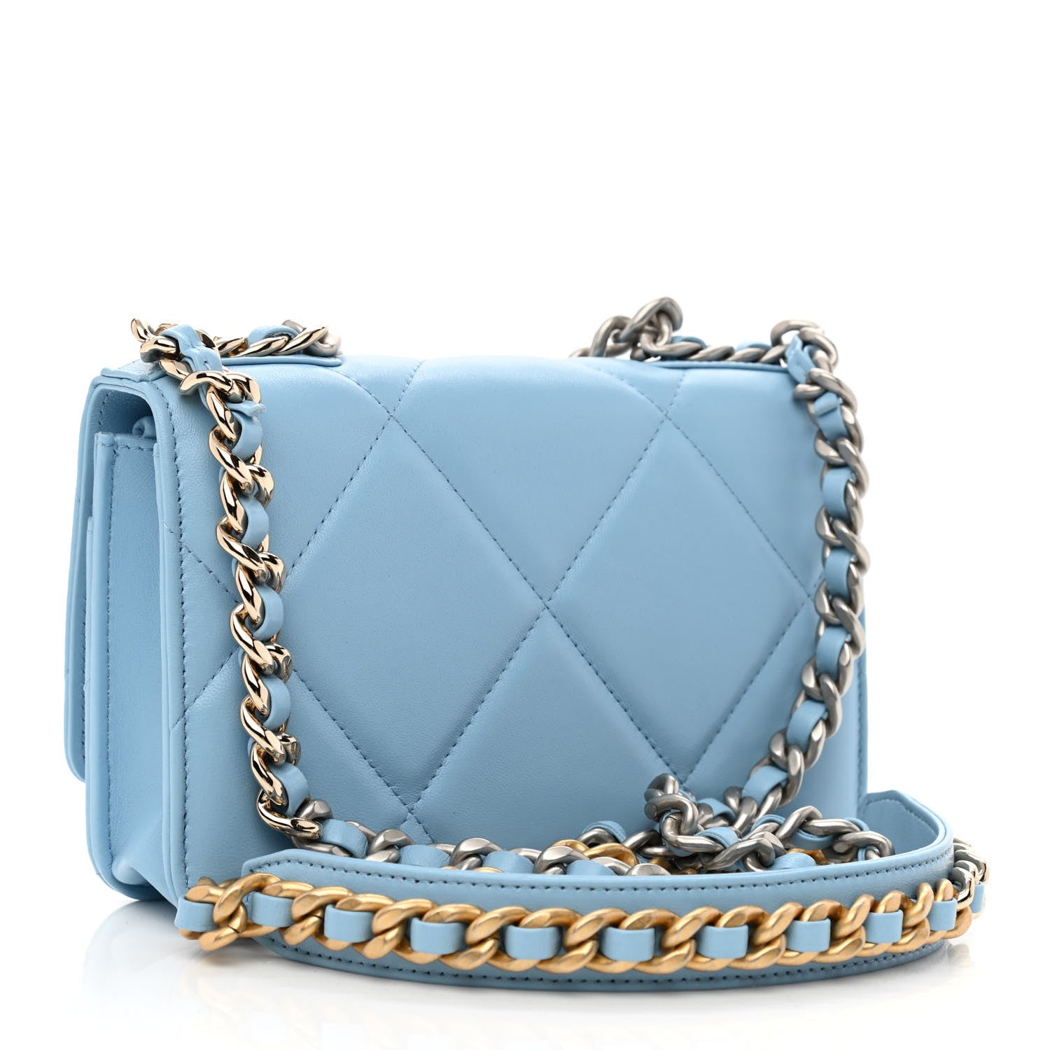 Chanel Lambskin Quilted Chanel 19 Wallet On Chain WOC Light Blue 2 of 11