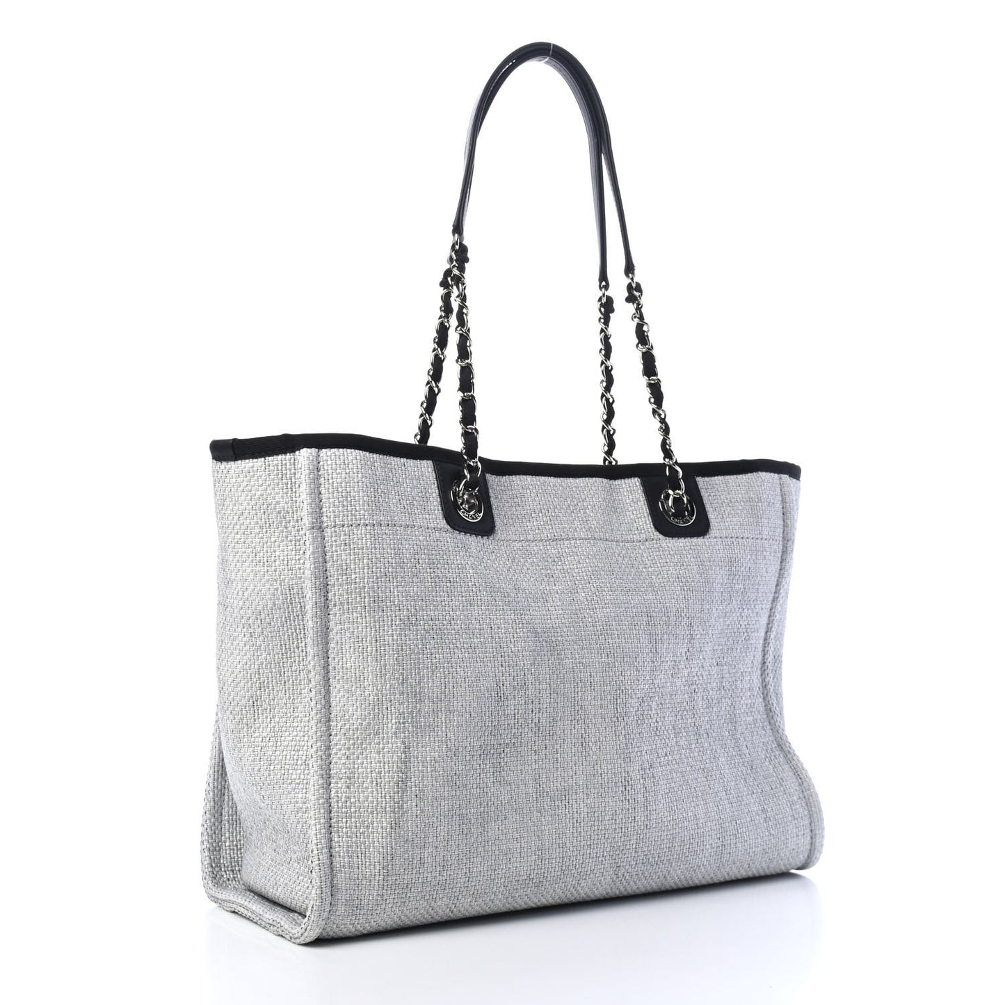 Woven Straw Raffia Small Deauville Tote Grey