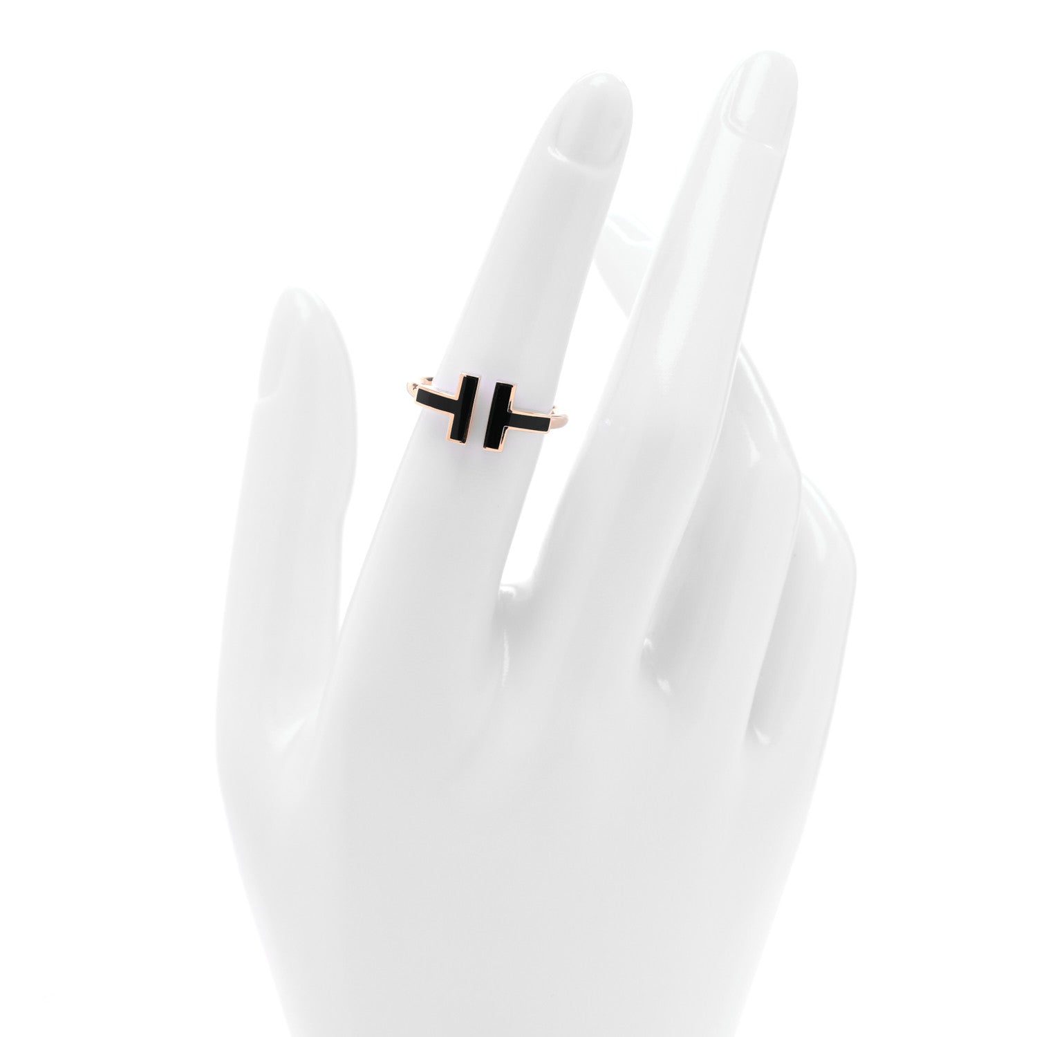 Tiffany 18K Rose Gold Black Onyx T Wire Ring 50 5.5 2 of 4