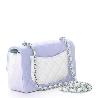 Chanel Perforated Lambskin Quilted Mini Rectangular Flap Light Blue Light Purple White 3 of 9