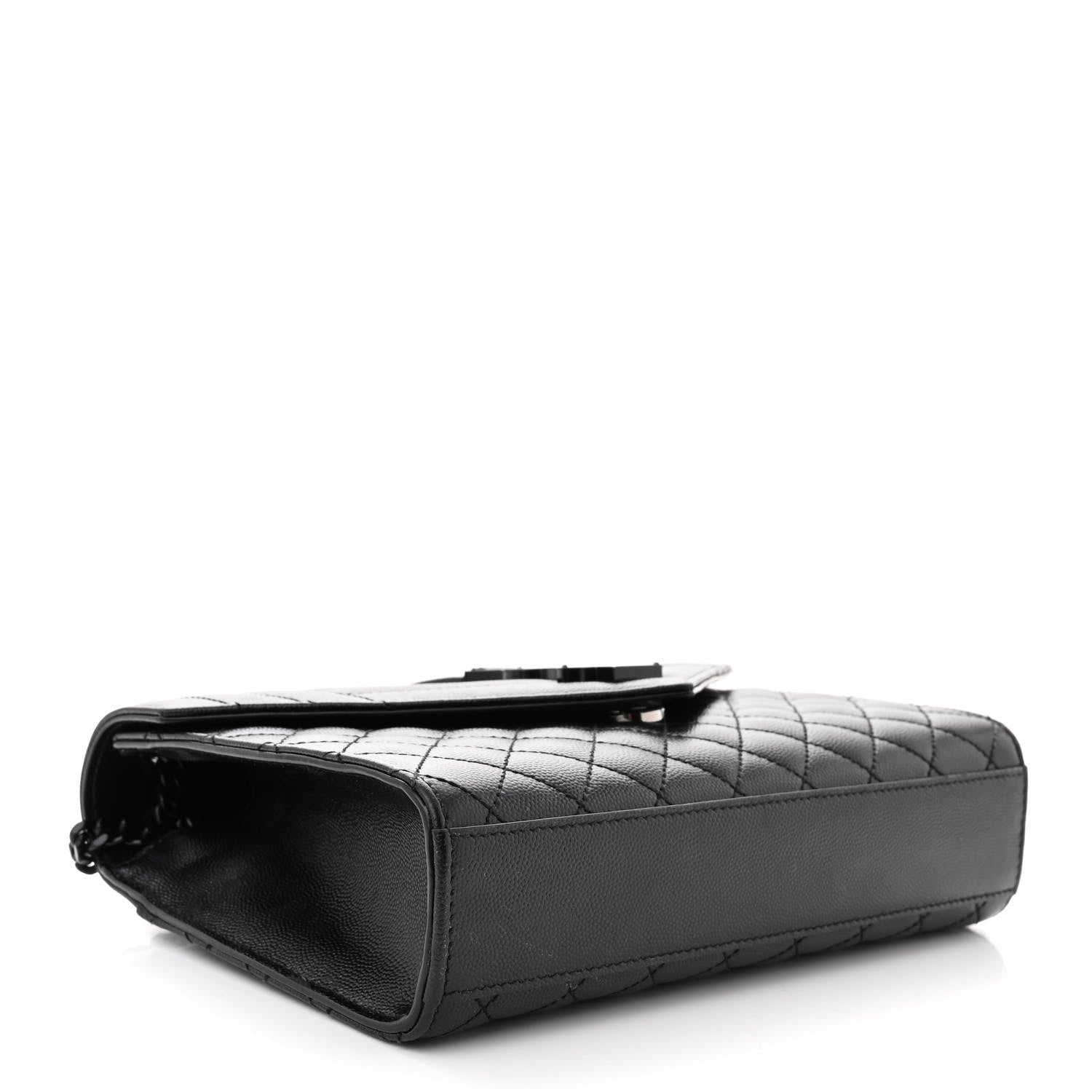 Saint Laurent Grain De Poudre Textured Mixed Matelasse Triquilt Medium Monogram Monochrome Satchel Black 4 of 9