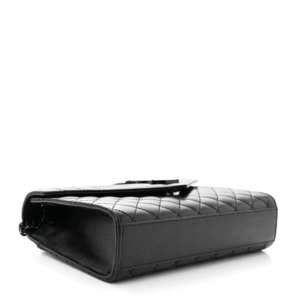 Saint Laurent Grain De Poudre Textured Mixed Matelasse Triquilt Medium Monogram Monochrome Satchel Black 4 of 9