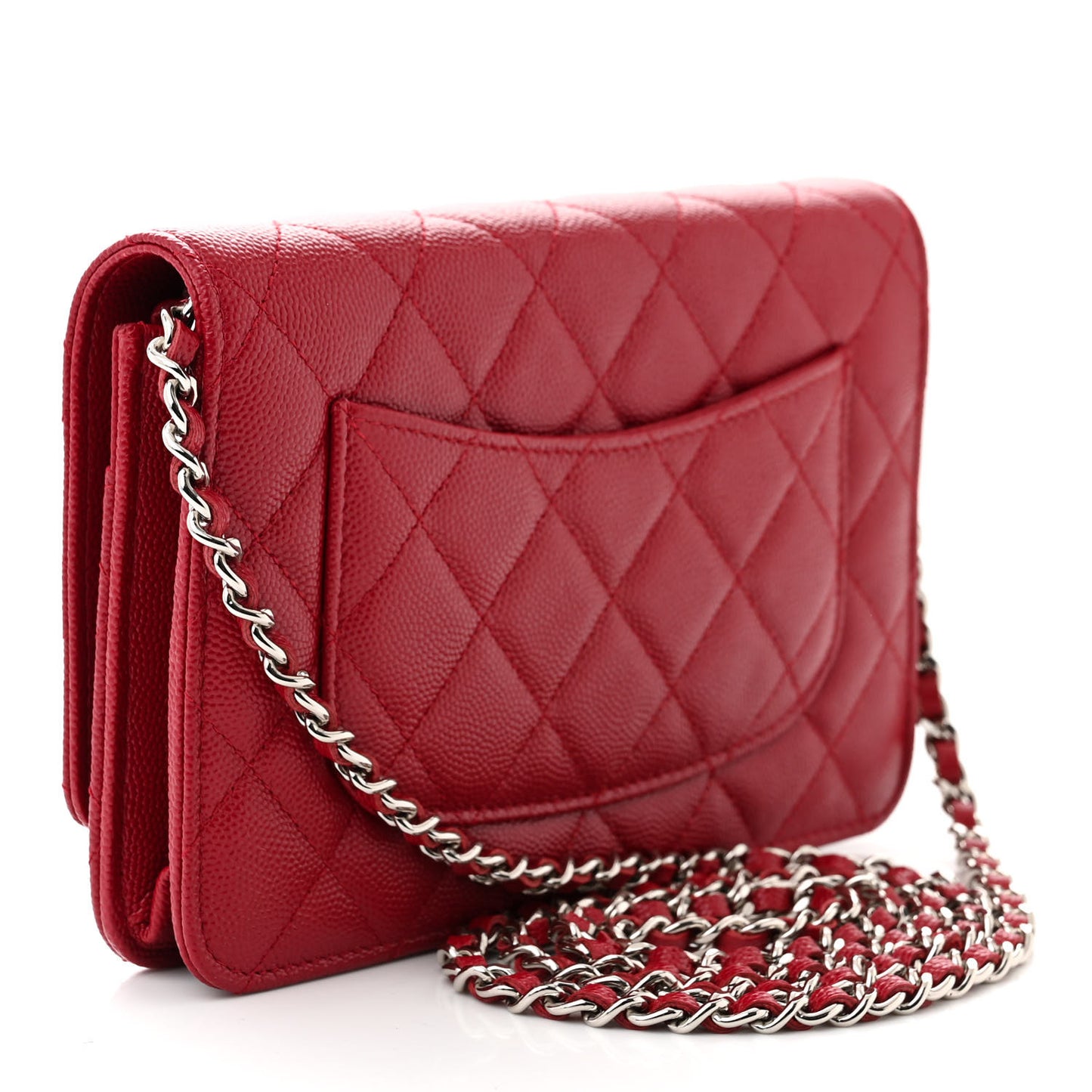 Caviar Quilted Wallet on Chain WOC Dark Red
