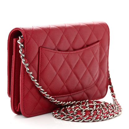Chanel Caviar Quilted Wallet on Chain WOC Dark Red 3 of 12