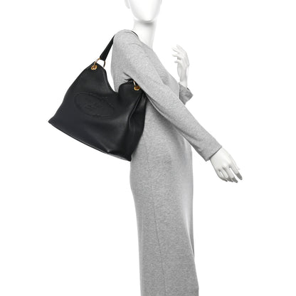 Prada Vitello Phenix Embossed Logo Hobo Black 2 of 10