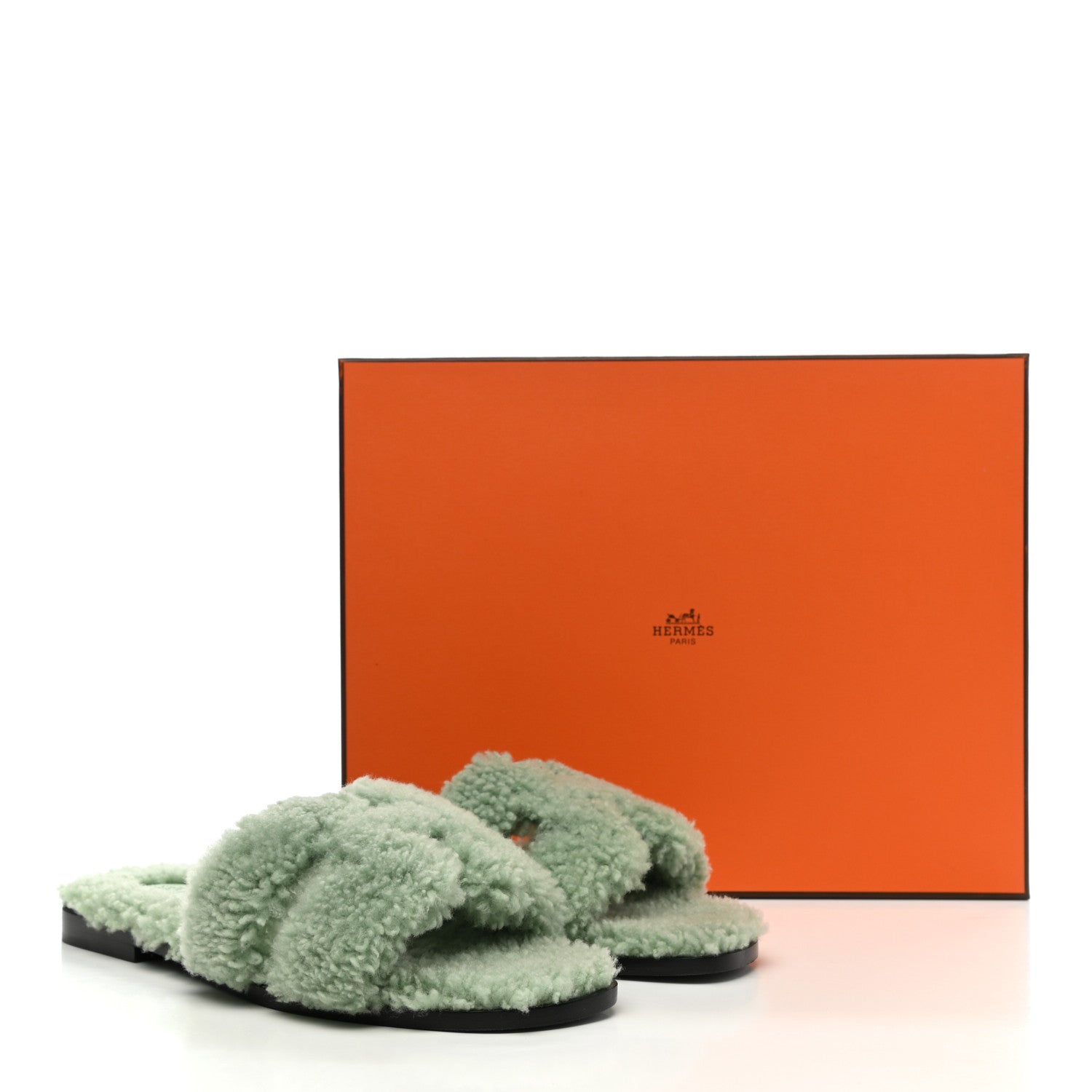Hermes Woolskin Oran Sandals 38 Vert D’Eau 8 of 8