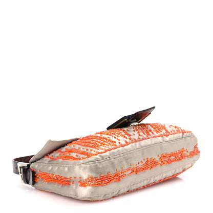 Fendi Satin Lizard Beaded Baguette Grey Orange 4 of 9