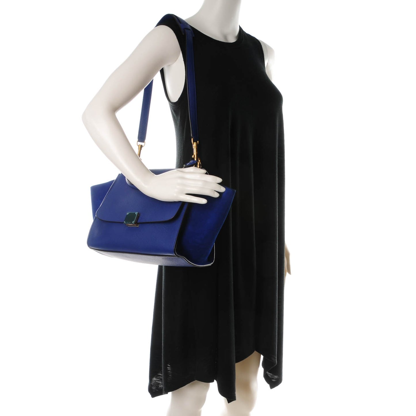 Drummed Calfskin Suede Small Trapeze Indigo