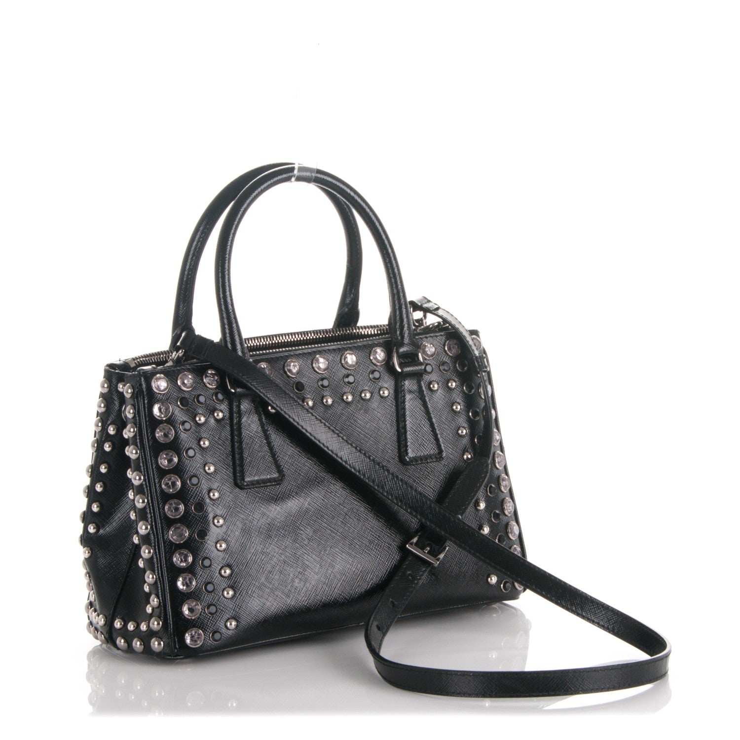 Prada Saffiano Vernice Crystal Small Galleria Double Zip Tote Black 4 of 16