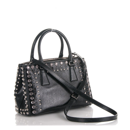 Prada Saffiano Vernice Crystal Small Galleria Double Zip Tote Black 4 of 16