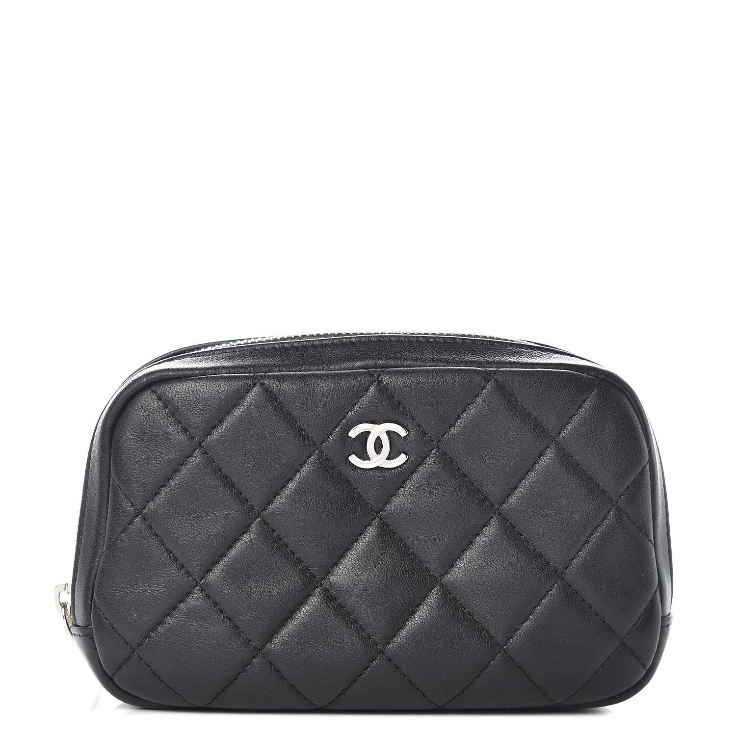 Chanel Lambskin Quilted Small Curvy Pouch Cosmetic Case Black 1 of 10