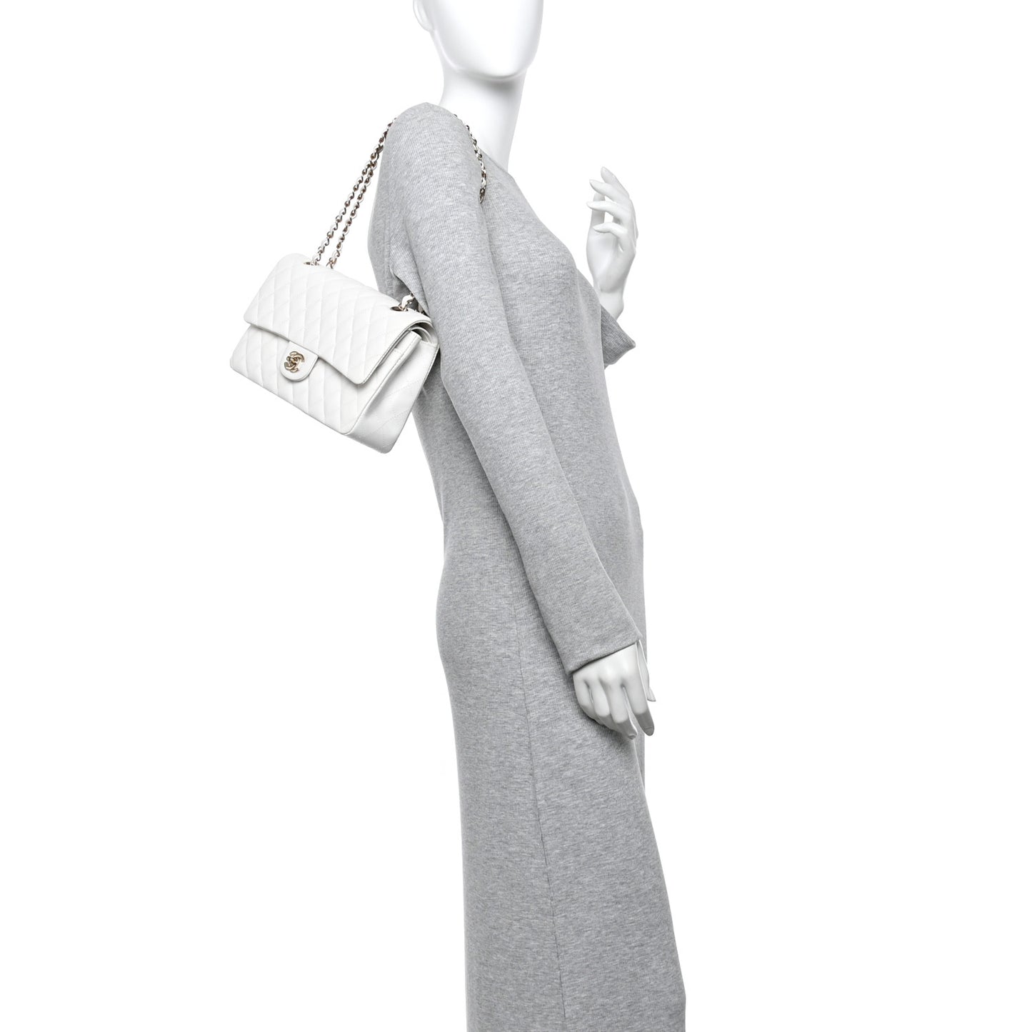 Caviar Quilted Medium Double Flap White