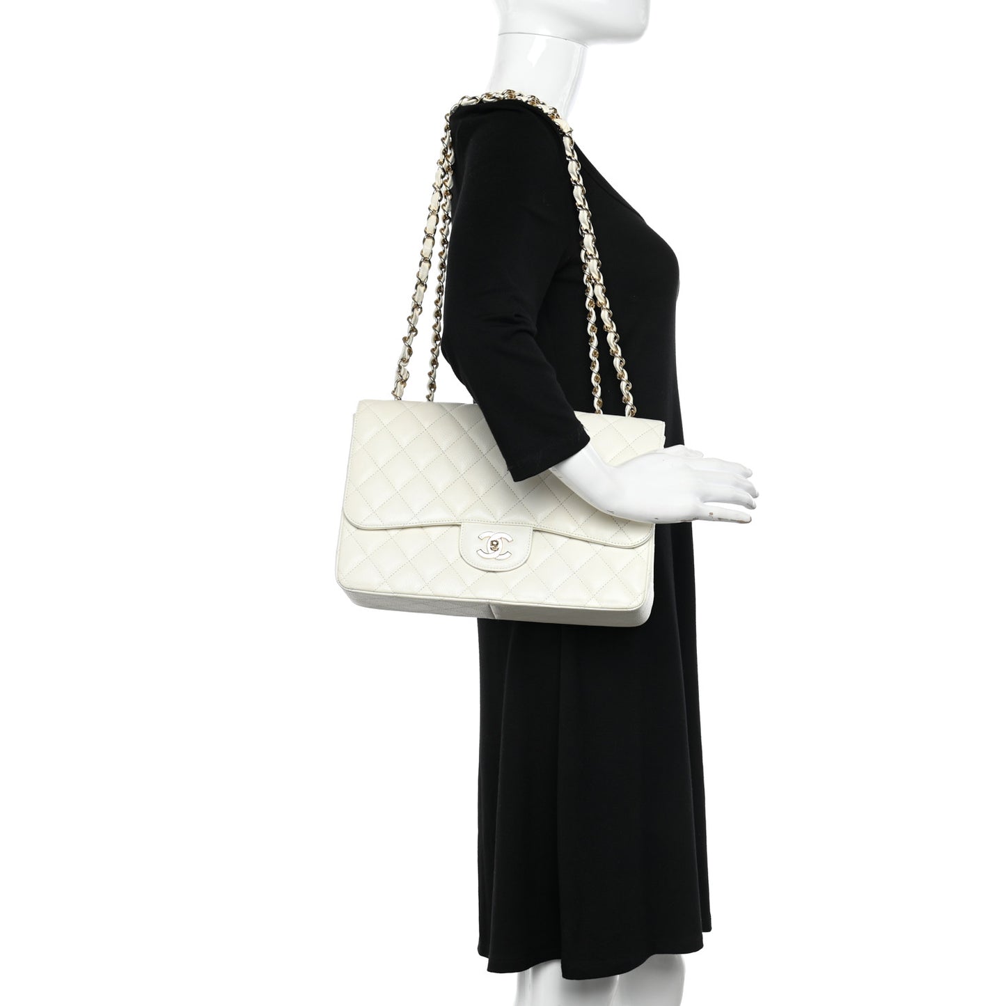 Caviar Quilted Jumbo Single Flap White