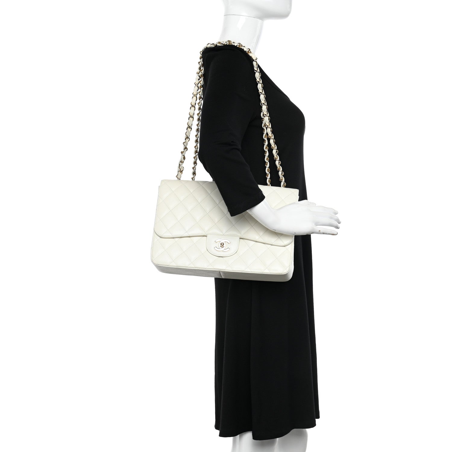Chanel Caviar Quilted Jumbo Single Flap White 2 of 10