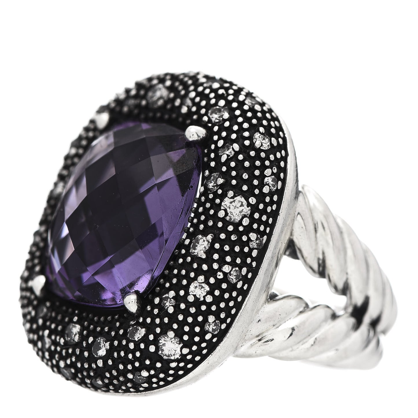Sterling Silver Diamond Amethyst 14mm Midnight Melange Ring 52 6