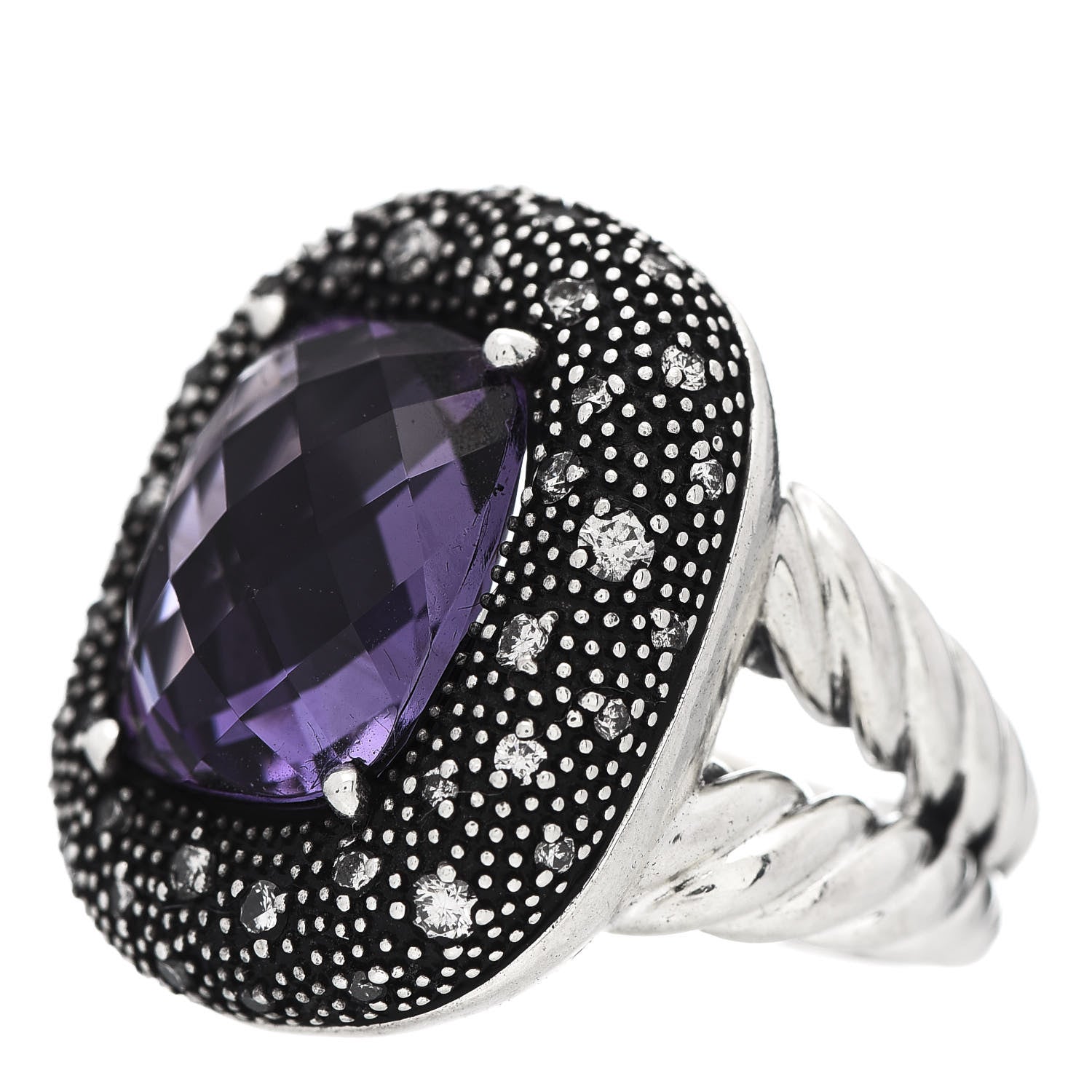 David Yurman Sterling Silver Diamond Amethyst 14mm Midnight Melange Ring 52 6 3 of 5
