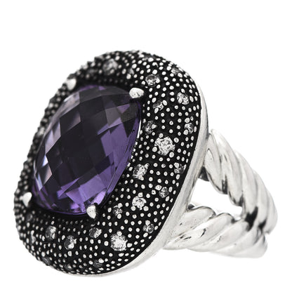 David Yurman Sterling Silver Diamond Amethyst 14mm Midnight Melange Ring 52 6 3 of 5