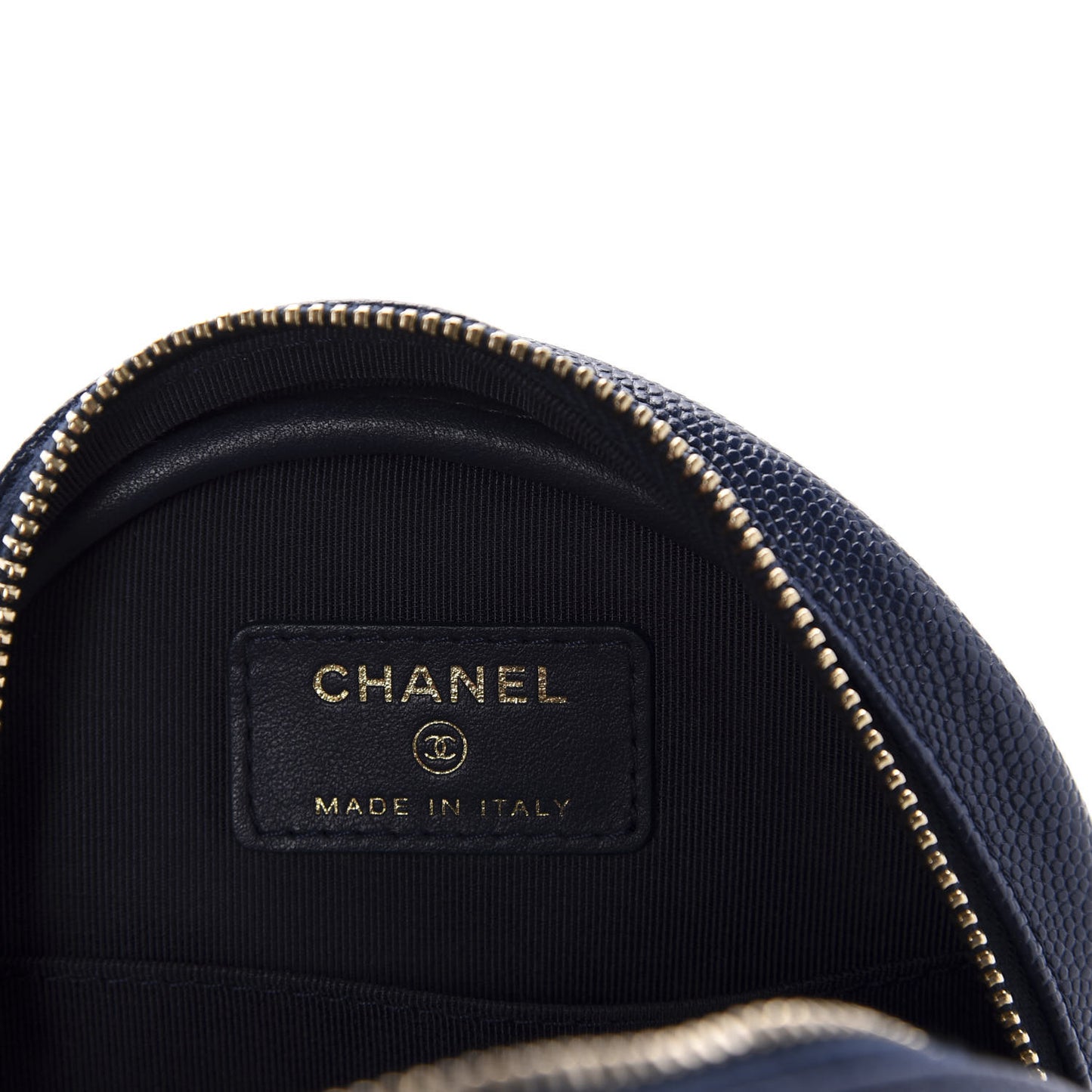 Caviar Quilted Round Clutch With Chain Navy