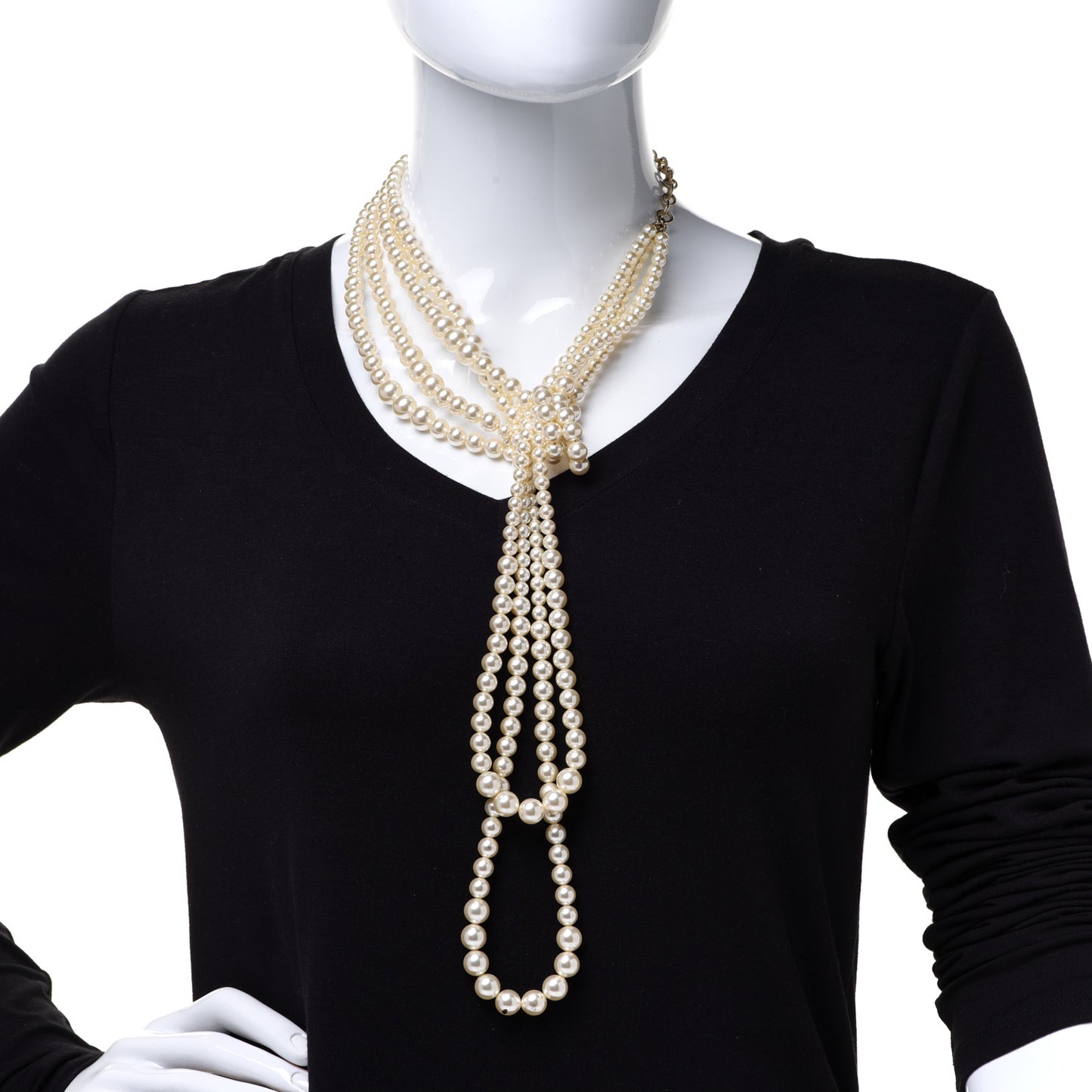 Pearl Multi Strand CC Necklace Gold