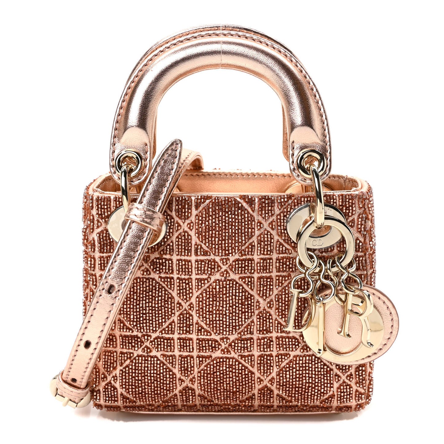 Lambskin Cannage Beaded Embroidery Micro Lady Dior Rose Gold