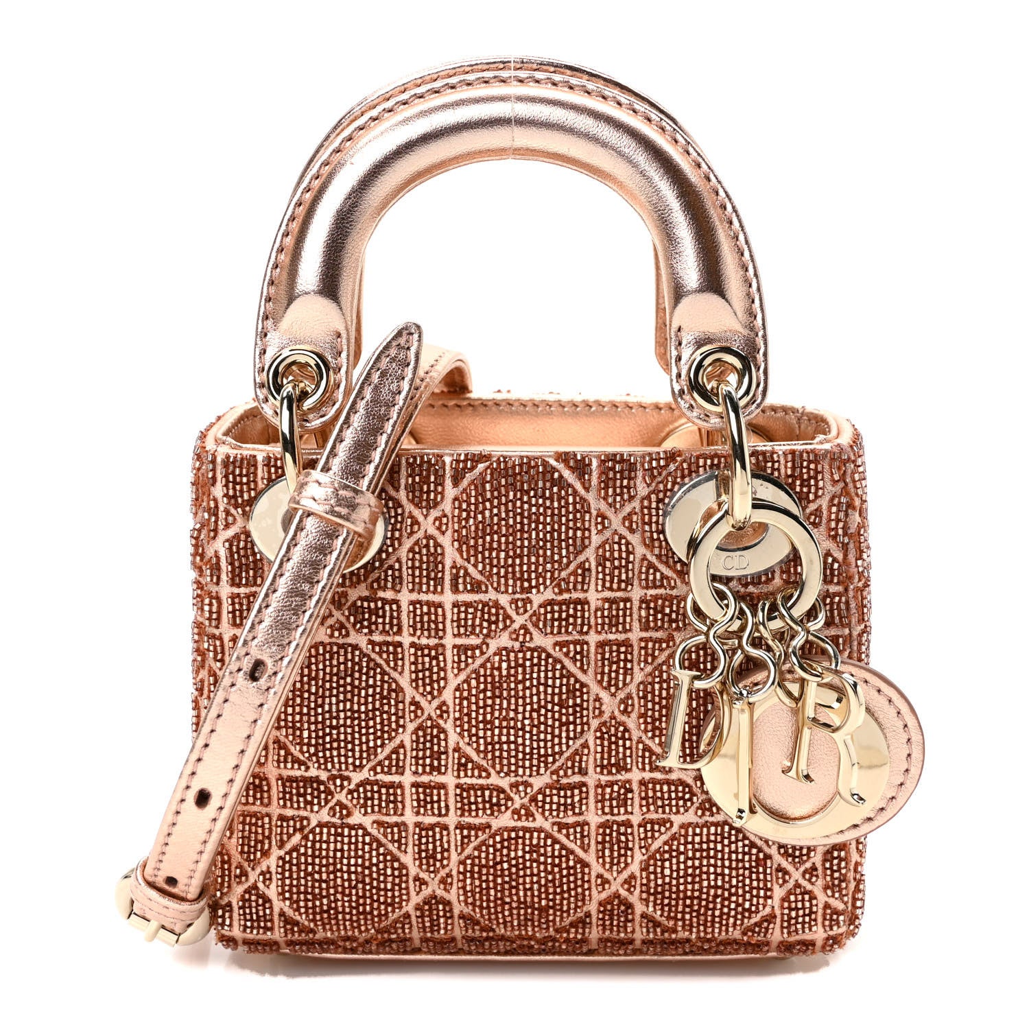 Christian Dior Lambskin Cannage Beaded Embroidery Micro Lady Dior Rose Gold 1 of 9