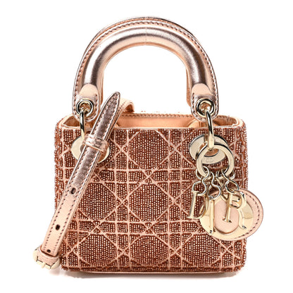 Christian Dior Lambskin Cannage Beaded Embroidery Micro Lady Dior Rose Gold 1 of 9